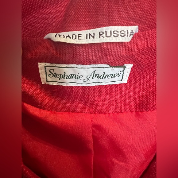 Vintage Stephanie Andrews Red Linen Cropped Jacket, Size 10 - Picture 3 of 8
